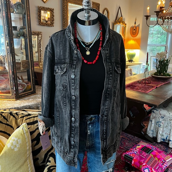 Reworked Black Boho Stonewashed Denim Jacket - Picture 4 of 14